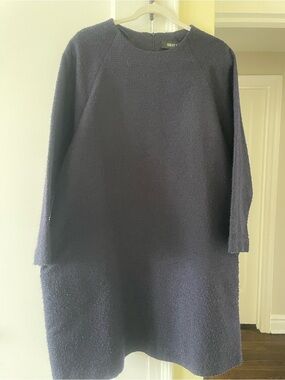 TER ET BANTINE Navy Long Sleeve Bouclé Dress